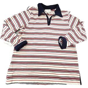 VTG‎ Sport Savvy Shirt Womens L Red Navy Striped Collared Long Sleeve Rugby Top